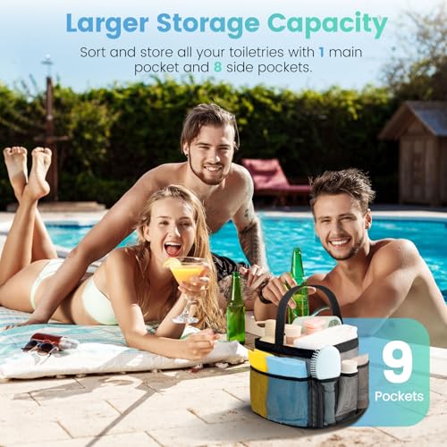 Mesh Shower Caddy Portable for College Dorm Room Essentials for Girls with 9 Pockets,Large-Capacity Shower Basket,Quick Dry Toiletry Tote Bag for Women,Outdoor Gym,Travel,Swim,Beach Camping Essentials - color: Black