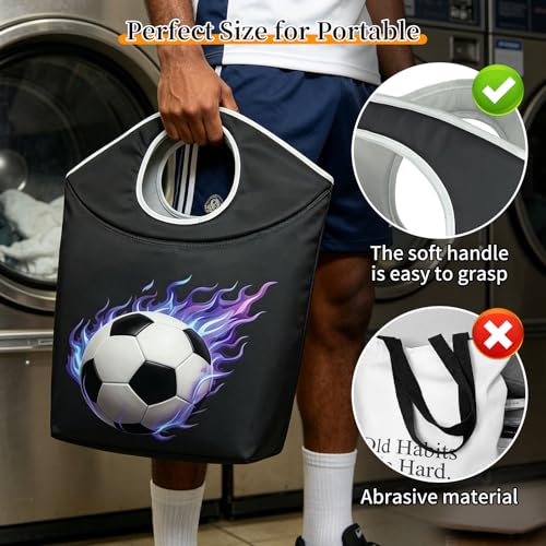 47L Collapsible Laundry Basket Small, 18x17x9.5 Laundry Tote - color: Football-1, size: 17"L x 9.5"W x 18"H