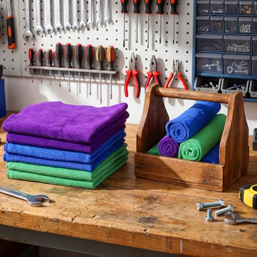 Nuenen Car Microfiber Clean Cloths, Purple,Blue,Green, 16 x 16 Inch, 60 Pcs - color: Purple,blue,green, size: 16 x 16 inches