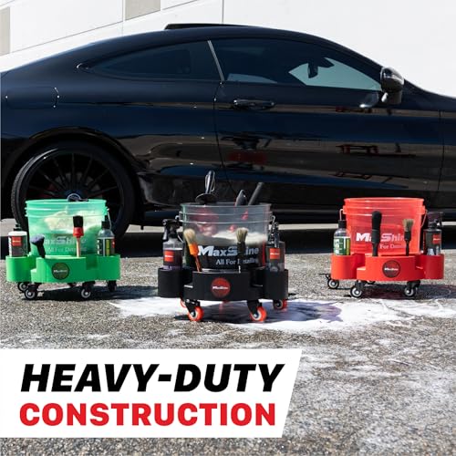 Maxshine Universal Rolling Bucket Dolly – Heavy-Duty, 5 Wheels with 2 Locks, Tool Organizer – 360° Mobility for Car Wash Supplies & Auto Detailing Organization (Red) - color: Bucket Dolly (Red)