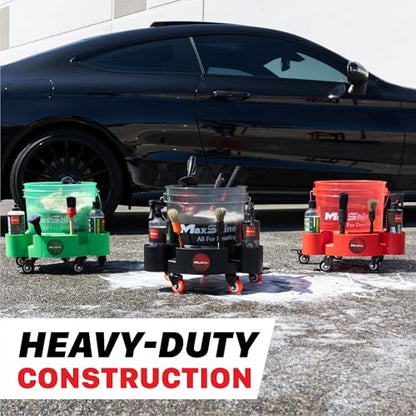 Maxshine Universal Rolling Bucket Dolly – Heavy-Duty, 5 Wheels with 2 Locks, Tool Organizer – 360° Mobility for Car Wash Supplies & Auto Detailing Organization (Black) - color: Bucket Dolly (Black)