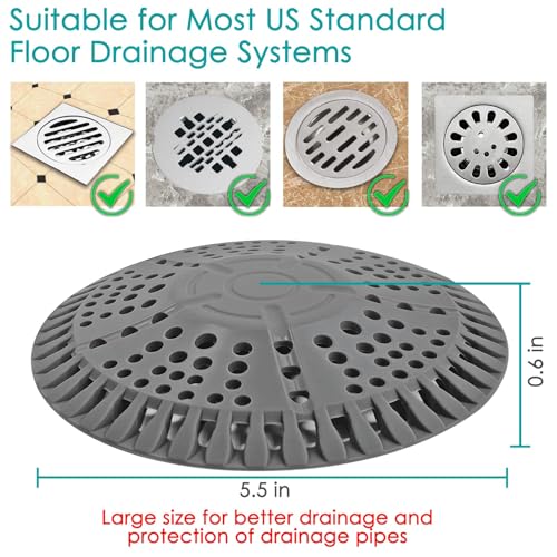 Shower Drain Hair Catcher, 2 Pack 5.5in Shower Hair Catcher Large Premium Silicone Drain Protector Strainer, Shower Drain Cover for Shower Room, Floor Drain, Bathroom Sink, Dark Grey - size: 2 Pack - 5.5 inch