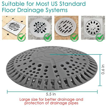 Shower Drain Hair Catcher, 2 Pack 5.5in Shower Hair Catcher Large Premium Silicone Drain Protector Strainer, Shower Drain Cover for Shower Room, Floor Drain, Bathroom Sink, Dark Grey - size: 2 Pack - 5.5 inch