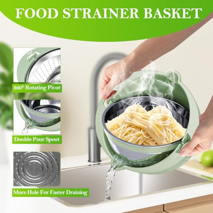 4 in 1 Colander with Bowl Set, Food Strainers and Colanders, Colander for Kitchen, Pasta Strainer, Fruit Washing Bowl, Kitchen Essentials Strainer Basket Bowl, Green, Christmas & New Year Gifts - color: Green