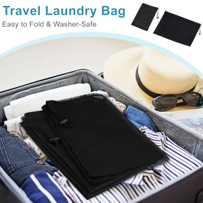 3 Pack Mesh Laundry Bags, 2 Large & 1 Small Breathable Mesh Laundry Bag, Drawstring & Tear Resistant Black Wash Bags for Home, Dorm, Travel & Camping