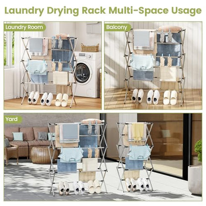 APEXCHASER Stainless Steel Clothes Drying Rack, 45.28" H × 14.57" D - color: Silver, size: Large