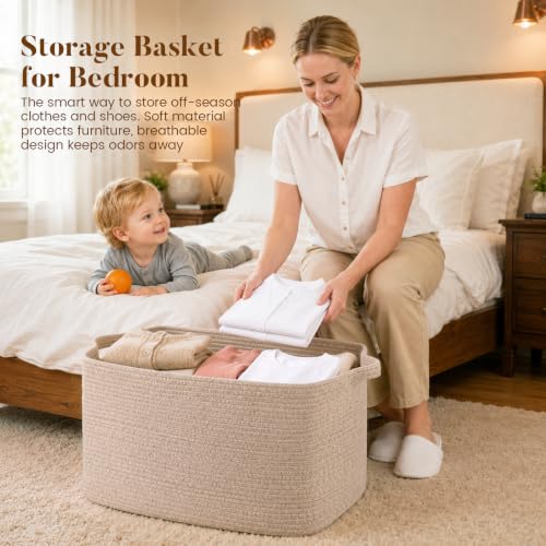 65L Large Woven Blanket Basket for Living Room, 19.7"x15.7"x11.8" - color: Brown, size: 19.7"x15.7"x11.8"