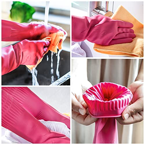 Dishwashing gloves 2 Pairs for kitchen,Rubber cleaning gloves,Long dish gloves reuseable. - color: Pink, size: Medium (Pack of 2)