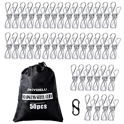 50 PCS Clothes Pins Heavy Duty Outdoor Metal Clothespins Laundry Bag Clips - size: 50pcs small size Clothes Pins