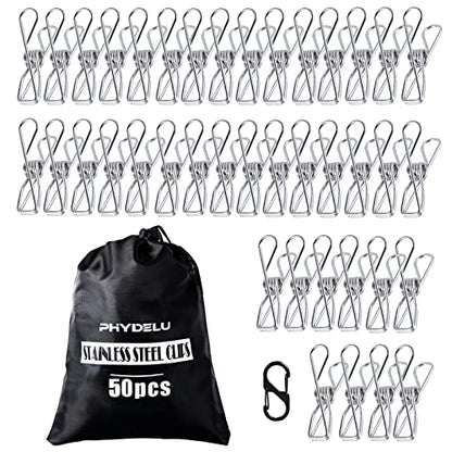 50 PCS Clothes Pins Heavy Duty Outdoor Metal Clothespins Laundry Bag Clips - size: 50pcs small size Clothes Pins