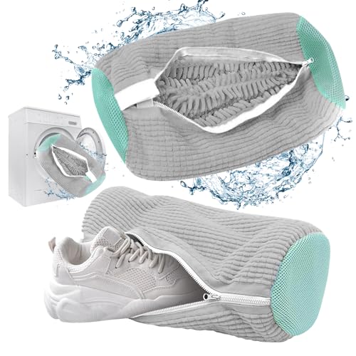Shoe Washing Bag for Washing Machine, Shoe Laundry Bag For Washer And Dryer, Fluffy Fibers 360° Wrap-around Cleaning, Reusable Washer Shoe Bag For Sneaker Gym Shoes and All Shoe Types (Gray) - color: Grey 1pcs