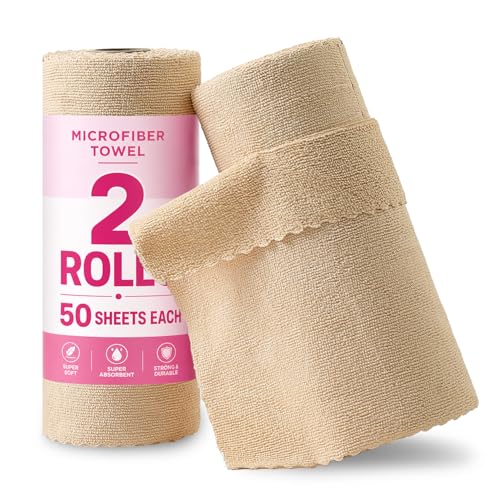 Jessy Home 2 Roll Reusable Paper Towels,100 Sheets Tear Away Microfiber Cleaning Cloth, Lint Free Cleaning Rags for Kitchen, Dishcloth,Household Cleaning Supplies - color: Cream Yellow