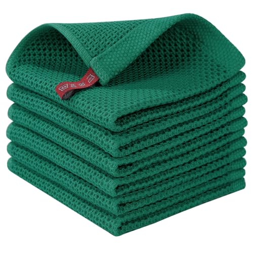 Homaxy 100% Cotton Waffle Weave Kitchen Dish Cloths 6-Pack, Dark Green - color: Dark Green, size: 12 X 12 - 6 Pack