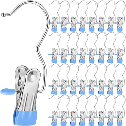 Yinder 250 Pcs Boot Hangers Clips Laundry Hooks Hanging Stainless Steel Clothes Pins Portable Clip Hangers for Closet Travel Socks Pants Handbags Hats Towels (Blue) - color: Blue