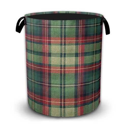Christmas Plaid Waterproof Laundry Basket with Handles, Foldable Clothes Hamper, Large Capacity Laundry Organizer Bin for Bedroom Bathroom Dorm Room - color: Christmas Plaid