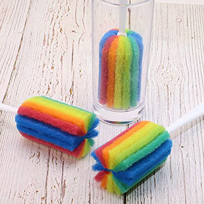 Mini Skater 3PCS Cleaning Bottle Sponge Brush with Long Handle Scouring Pad Scrub Brushes for Kitchen Clean Glasses Mugs Cups (Color Random)