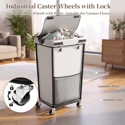 Laundry Hamper with Wheels and Lid, 110L Large Rolling Laundry Basket White - color: White, size: 110L