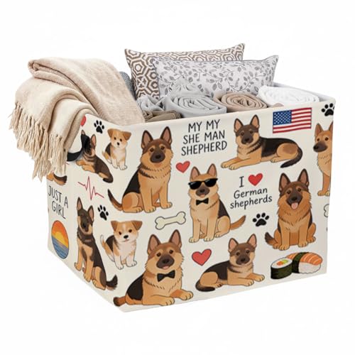 German Shepherd Dog Foldable Laundry Basket Hamper with Handles, 56L Large Capacity Toy Storage Organizer, Collapsible Clothes Hamper for Home Decor and Bedroom Organization. - color: German Shepherd Dog