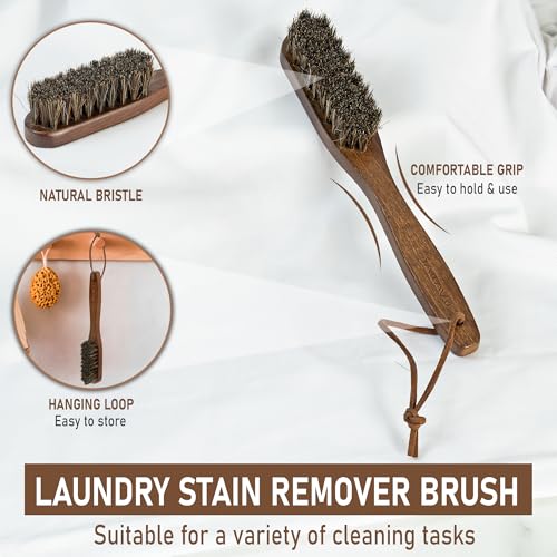 TAKAVU Horsehair Laundry Stain Brush Set, 2 Pack, Soft Bristle