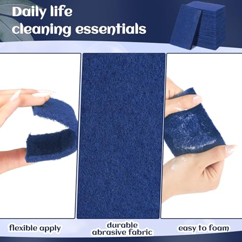 Hoolerry 100 Pcs Heavy Duty Scouring Pads Bulk for Kitchen Dish, Blue - color: Blue