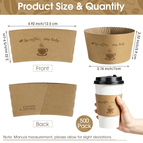 Kochorie 500 Pack Coffee Cup Sleeves Disposable Kraft Paper Coffee Sleeves Corrugated Cup Sleeves Holder Funny Printed Heat Insulation Covers Fits 10-20 oz To-Go Cups for Hot Cold Beverage