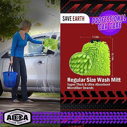 AIDEA Car Wash Mitt Microfiber, 2PK, Car Wash Brush, 7.12''X10.14'' - color: Green Blue, size: 2PK-7.12''X10.14''