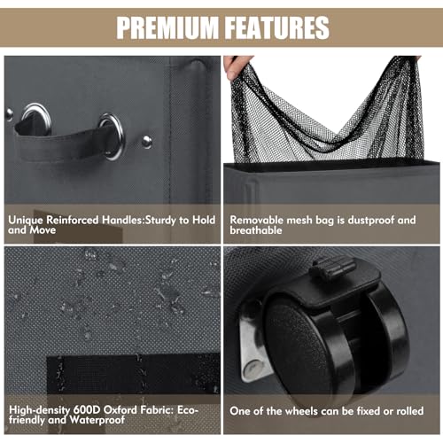 DOKEHOM 70L Enlarged Slim Rolling Laundry Basket Hamper on Wheels, Grey - color: Dark Grey/L, size: 70L/Slim