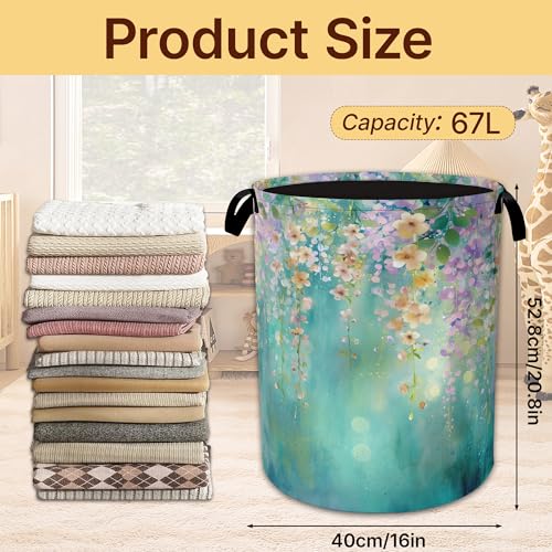 Abstract Flowers Laundry Basket,Spring Floral Collapsible Laundry Baskets with Handles,Waterproof Oxford Cloth Hamper,Storage Organizer for Bathroom Bedroom Dorm - color: Abstract Flowers,Spring Floral