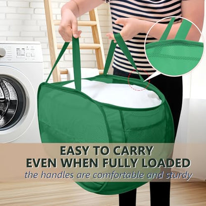 Collapsible Laundry Hamper Basket,Pop Up Mesh Foldable Bag for Laundry Room - color: Green