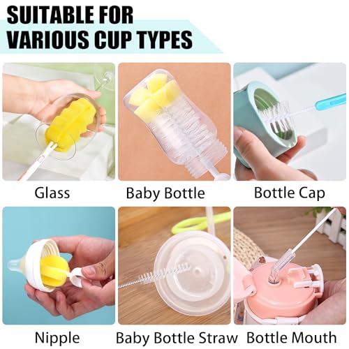 Baby Bottle Cleaning Brush 6-Piece Set Detachable Sponge Bottle Brush, Nylon Milk Bottle Brush, 2PCS Nipple Brush, 2PCS Straw Brush (Orange) - color: Orange