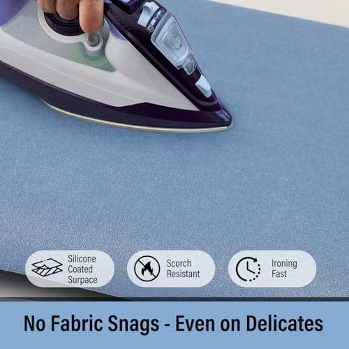 Iwtmm Ironing Board Cover and Pad with Silicone Coating, Thick Scorch-Resistant Padding, Heavy Duty for Home & Professional Use, Fits 15 x 54 Inches Boards, Secure Hook & Loop Fastener (Blue) - color: Blue
