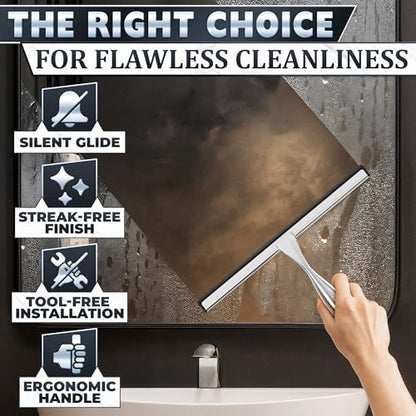 Shower Door Squeegee with Hook, 12" Silicone Blade, Steel (Silver) - color: Silver, size: 12 Inch