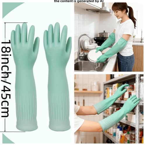 18inch Household Cleaning Rubber Long Gloves Reusable 2Pairs - size: Small