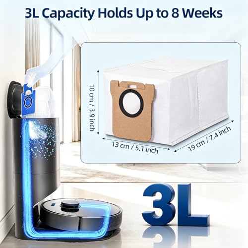 12pcs Disposable Dust Bag Replacement for Dreame L10 Ultra/L10s Ultra/L20 Ultra/L30 Robot Vacuum, Xiaomi Robot Vacuum X10/X10 Plus/X20/X20 Plus, 3L Large Capacity Replacement bags