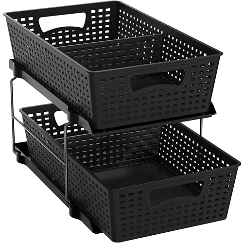 Simple Houseware 2 Tier Pull-Out Sliding Drawer Under Sink Storage, Black - color: Black