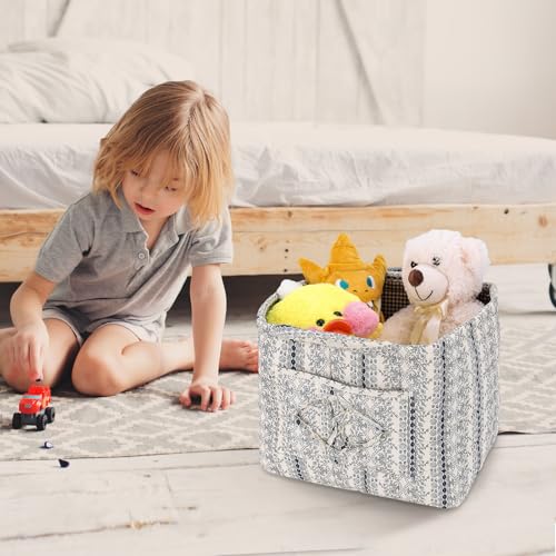 Storage Basket Boho Fabric Large Collapsible Floral Laundry Nursery Hamper Portable Folding Storage for Clothes Toys (Vine-Blue B) - color: Vine-Blue B