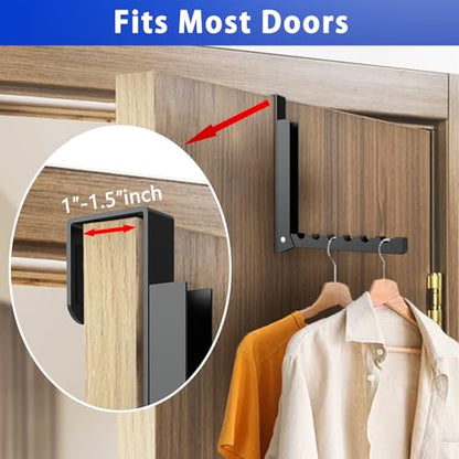2 Pcs Over The Door Hooks - Folding Over Door Clothes Drying Laundry Rack with 6 Groves - Hanger for Clothes & Towels (Black) - color: Black-2pcs