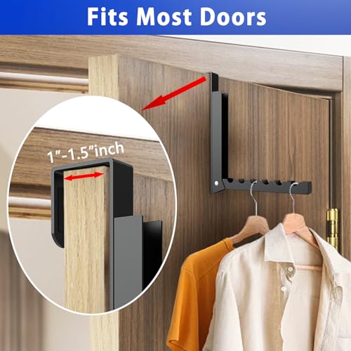 1 Pcs Black Folding Over Door Clothes Drying Laundry Rack Hooks - 6 Groves, Hanger for Clothes & Towels, Bedroom & Bathroom - color: Black-1pcs