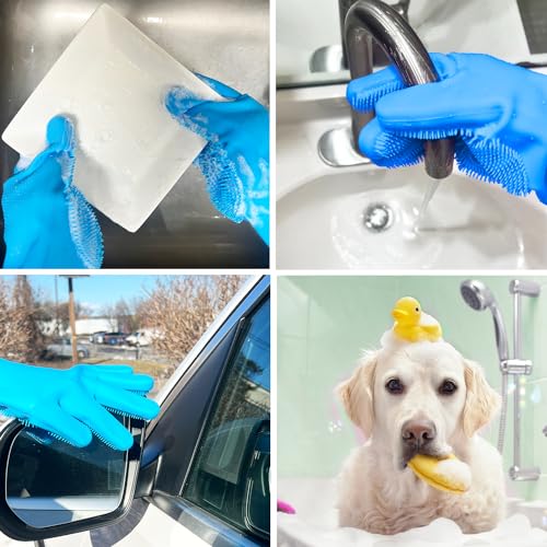 Silicone Magic Gloves : Ultimate Cleaning Gloves for Dishwashing, Kitchen, Pet, and Car - color: Blue
