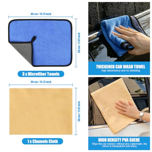 Car Cleaning Kit – MicrofiberTowels & Chamois Cloth for Drying - color: 4 Pack