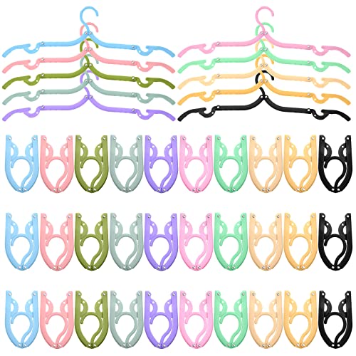 Sieral 40 Pcs Foldable Travel Hangers Plastic Portable Folding Clothes Hangers Cruise Ship Essentials for Travel Cruises Suitcase Dormitory School Hotel Women Laundry Coat Bag Drying(Multicolor) - color: Multicolor