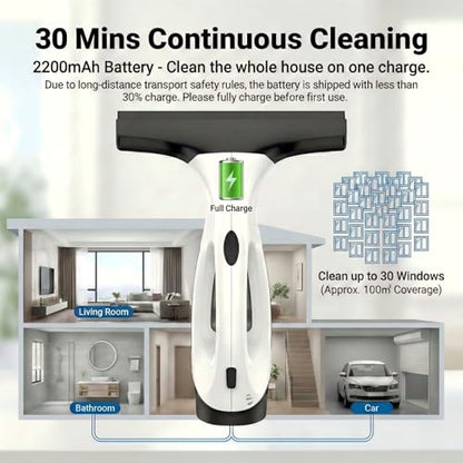 Window Vacuum Squeegee Cordless, 2000Pa & 2200mAh Electric Window Cleaner