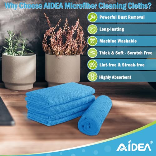 AIDEA Microfiber Cleaning Cloth Blue-50PK, Soft Absorbent Shop Rags, Microfiber Towels for Cars, Kitchen Towels, Dusting Cloth for Home, Window, Cleaning Supplies, 12"×12" - color: Blue