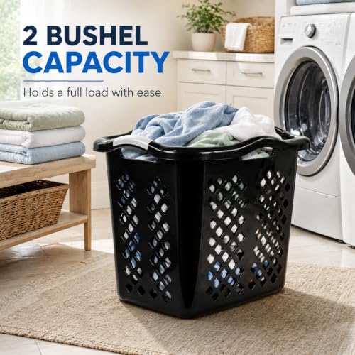 Laundry Basket 2 Bushel Plastic with Handles Black for Bedroom Dorm - color: Black 1pc