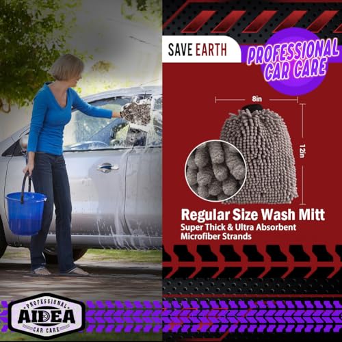 AIDEA Car Wash Mitt Microfiber, 2PK, Car Wash Brush, Grey, 8''X12'' - color: Grey, size: 2PK-8''X12''