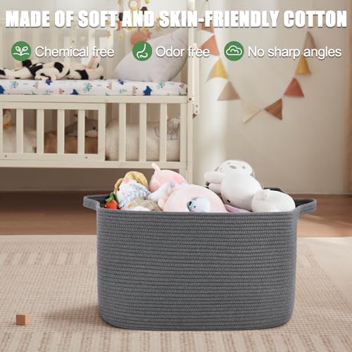 65L Large Woven Blanket Basket for Living Room, 19.7"x15.7"x11.8" - color: Dark Grey, size: 19.7"x15.7"x11.8"