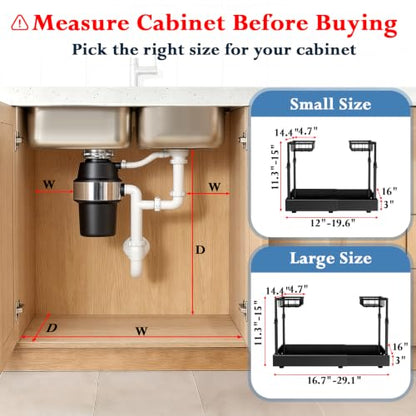 Under Sink Organizer, 2-Tier Slide Out kitchen Storage Metal Shelf, Black - size: Small