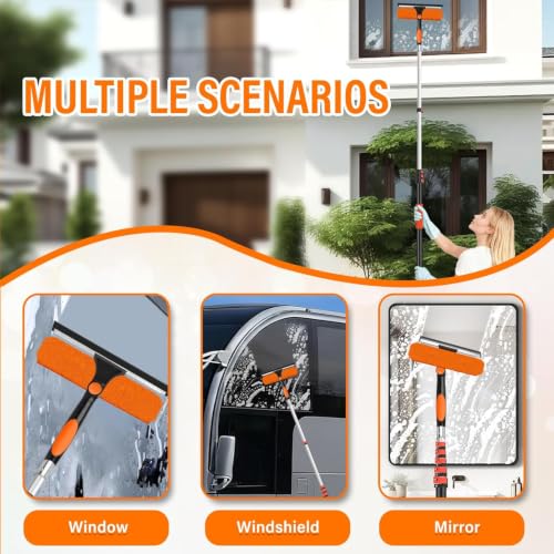 30FT Telescoping Window Squeegee Kit with Extension Pole - size: 24FT