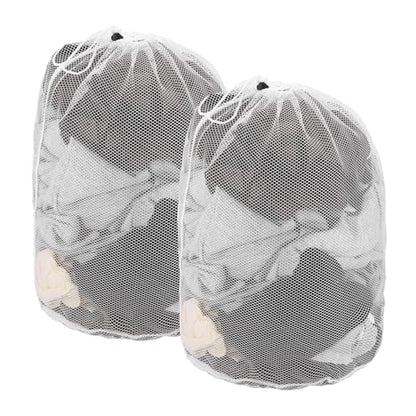 uxcell 2Pcs Mesh Laundry Bag, 23.6x19.7" Large Drawstring Net Laundry Bag Coarse Mesh for Washing Machine for College, Dorm, Travel, Family and Apartment Residents, White - size: L