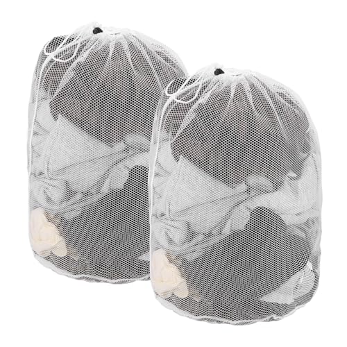 uxcell 2Pcs Mesh Laundry Bag, 23.6x19.7" Large Drawstring Net Laundry Bag Coarse Mesh for Washing Machine for College, Dorm, Travel, Family and Apartment Residents, White - size: L
